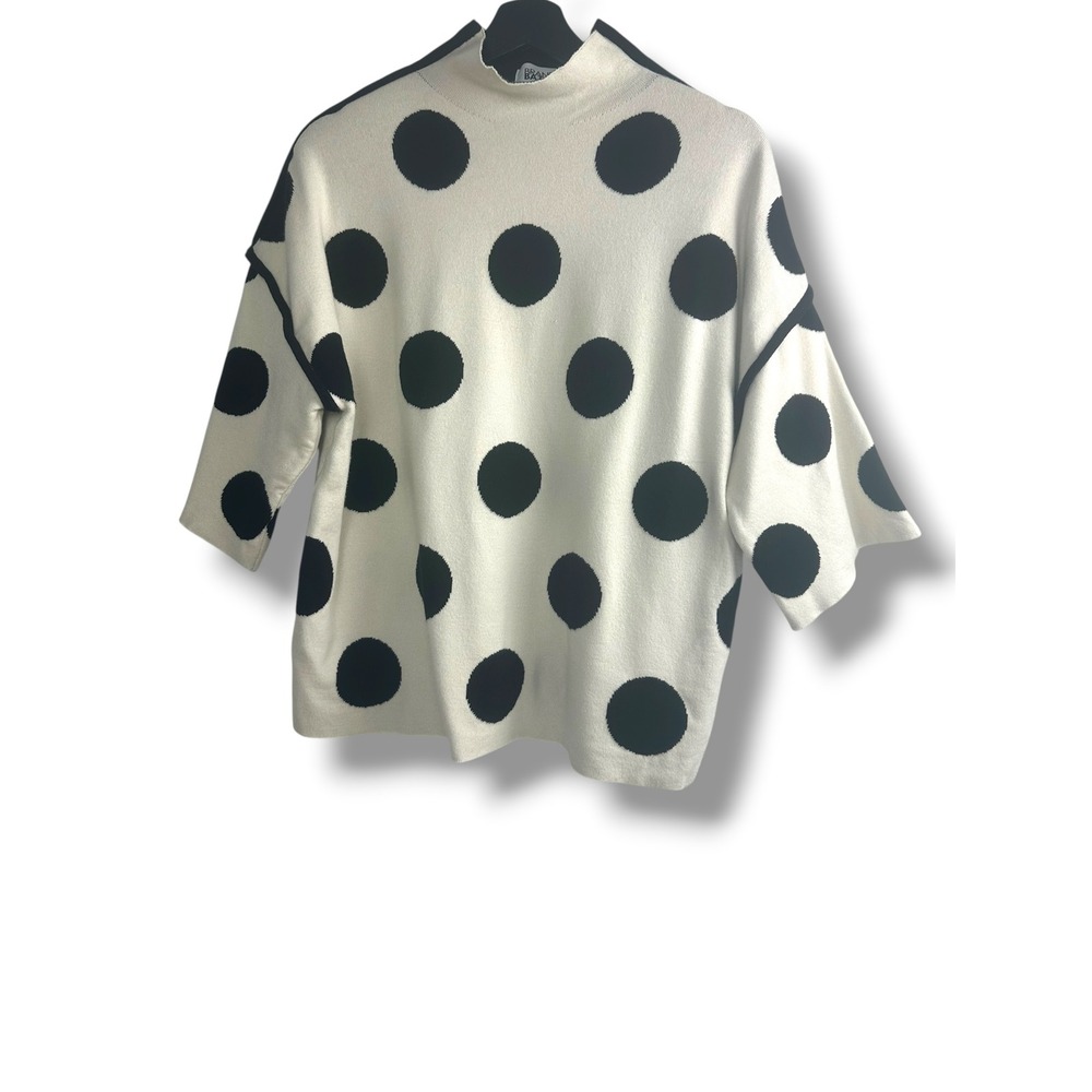 Brand Bazar White Black Polka Dot Mock Neck Oversized Knit Sweater ZS 8199